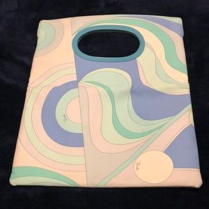 Emilio Pucci canvas leather trim fold over clutch